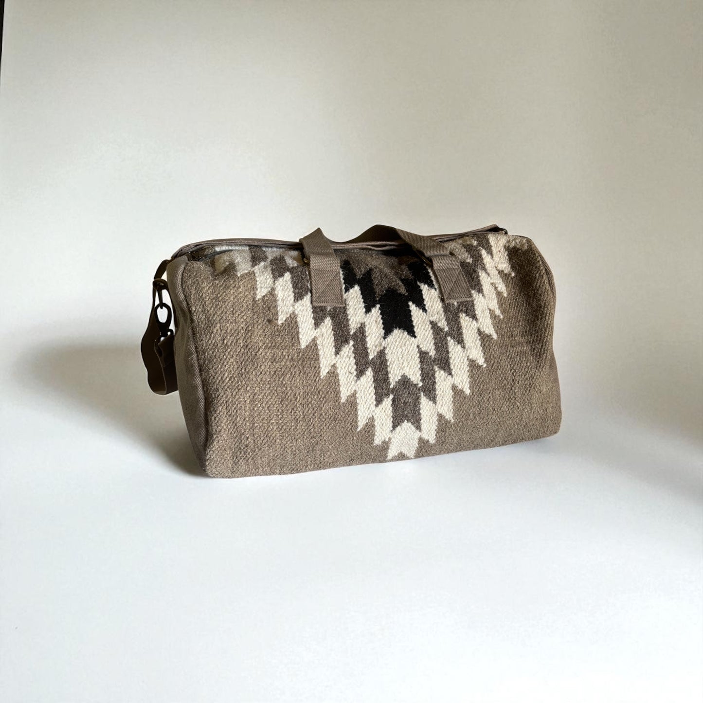 Aztec Duffle Bag – Taupe, Cream & Black Cotton Weekender
