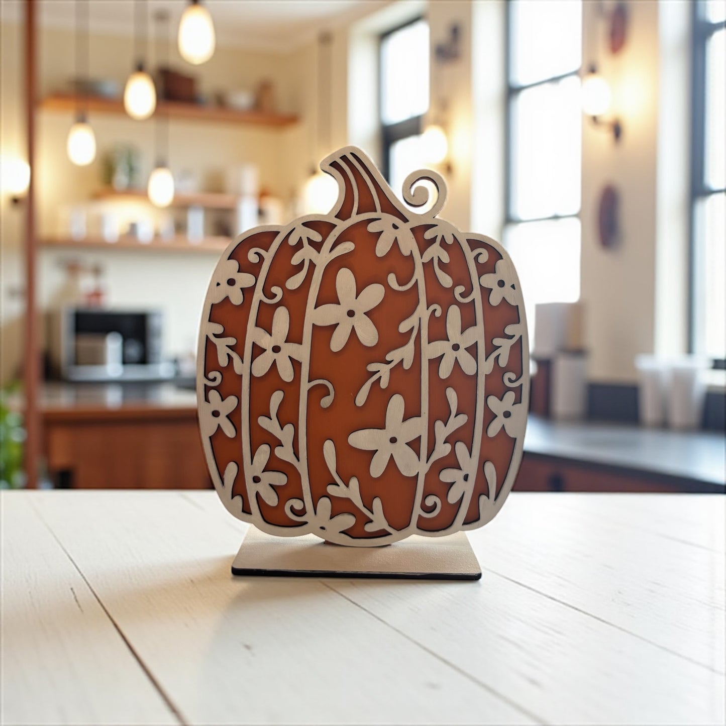 Fall Pumpkin Décor – Laser-Cut, Hand-Painted Wood Accent
