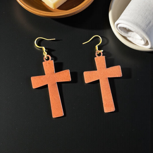 Leather Cross Earrings – Genuine Leather + Sterling Hooks