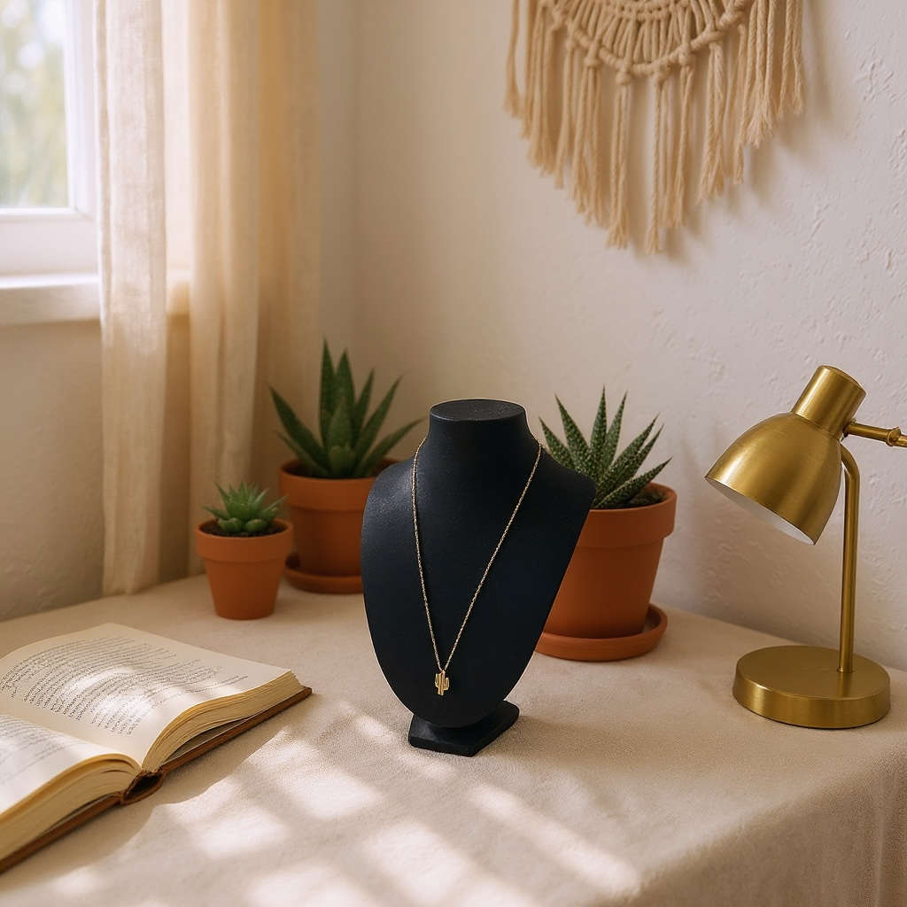 Gold Dipped Cactus Pendant Necklace