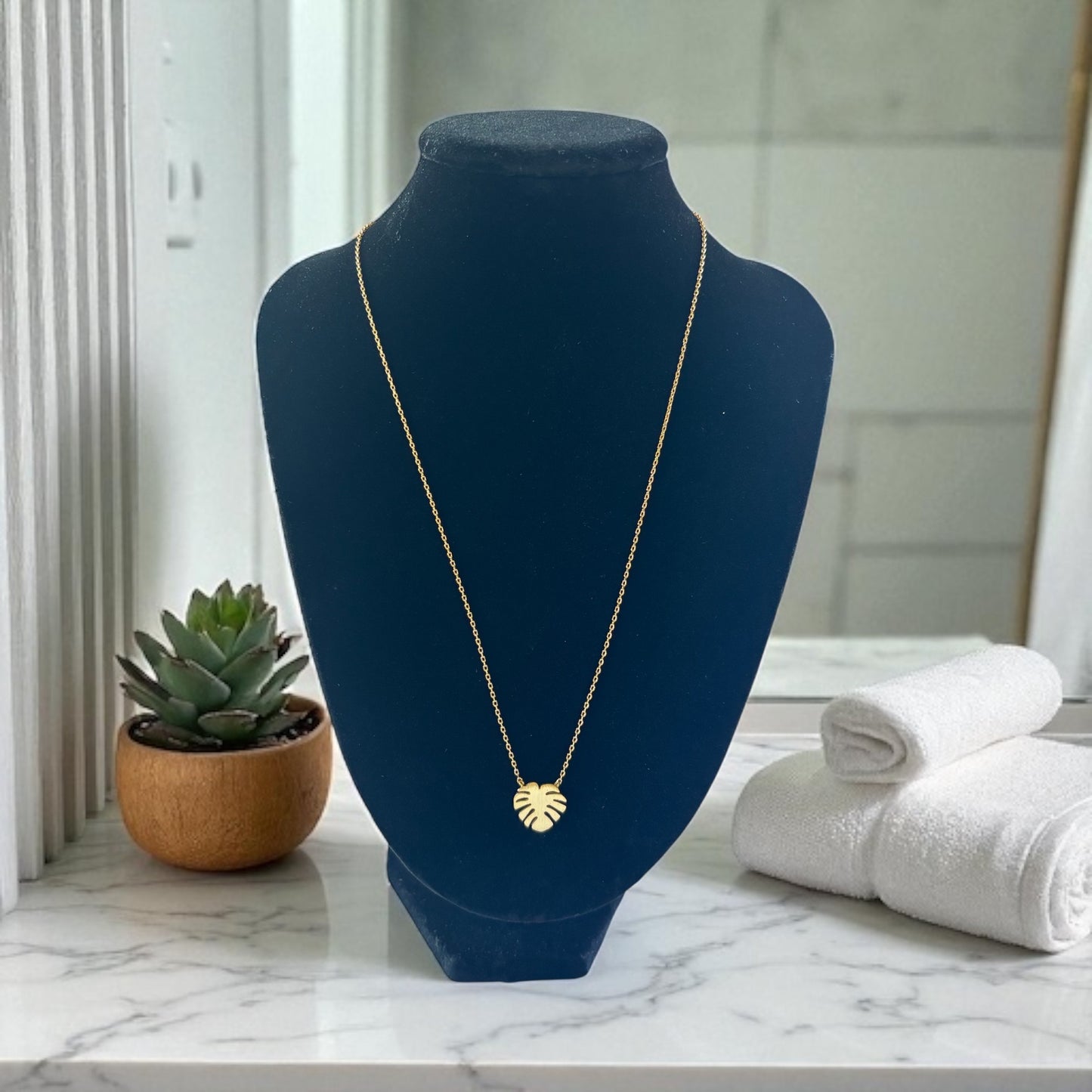 Gold Dipped Monstera Pendant Necklace
