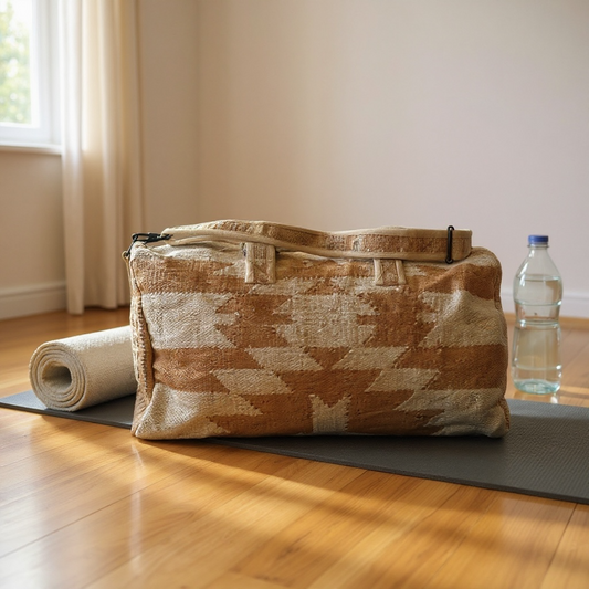 Aztec Duffle Bag – Cream & Tan Cotton Weekender