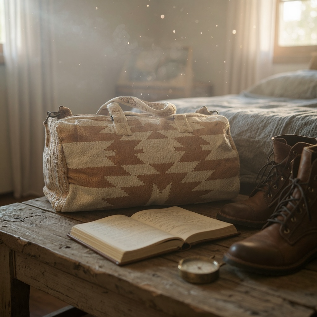 Aztec Duffle Bag – Cream & Tan Cotton Weekender