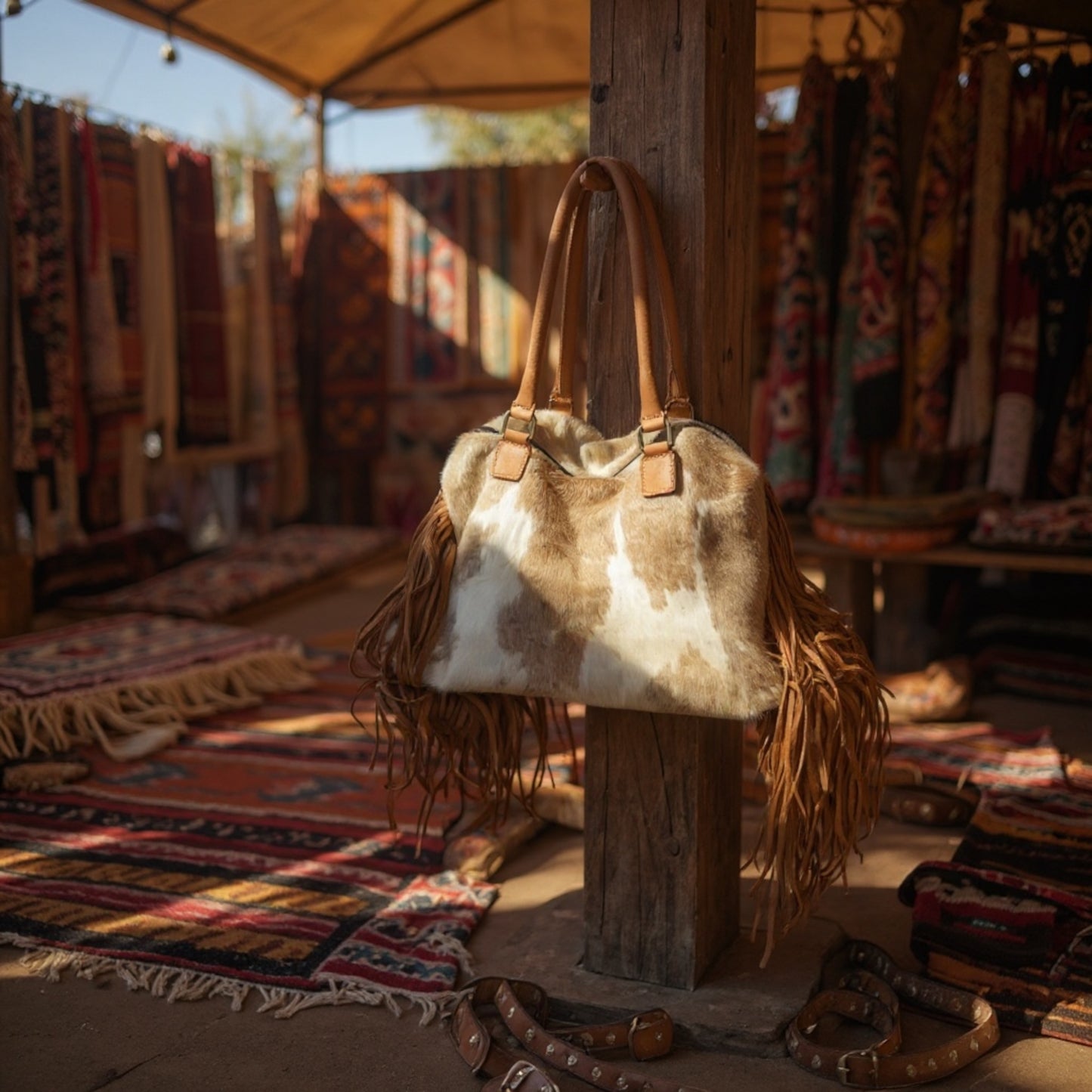 XL Cowhide Duffle Bag – Leather Fringe Weekender