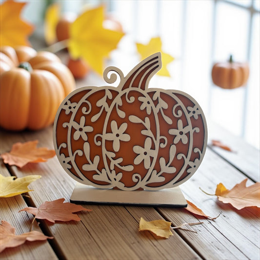 Fall Pumpkin Décor – Laser-Cut, Hand-Painted Wood Accent