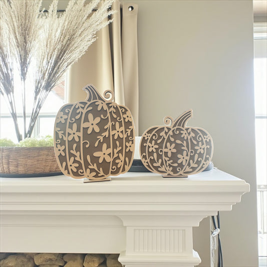 Fall Pumpkin Décor – Laser-Cut, Hand-Painted Wood Accent