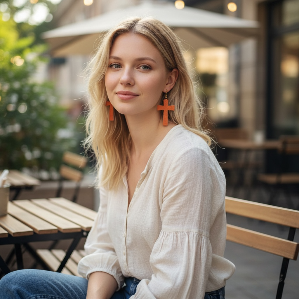 Leather Cross Earrings – Genuine Leather + Sterling Hooks