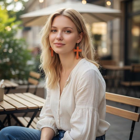 Leather Cross Earrings – Genuine Leather + Sterling Hooks