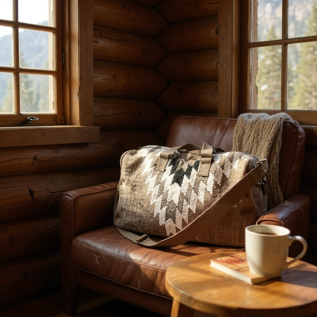 Aztec Duffle Bag – Taupe, Cream & Black Cotton Weekender