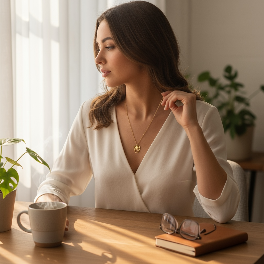 Monstera Cutout Pendant Necklace